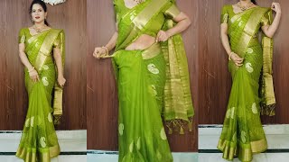 Organza saree perfect draping tips  how to wear saree perfect shoulder pleats [upl. by Aissatsan]