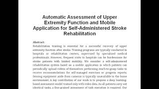 Automatic Assessment of Upper Extremity Function and Mobile Application for Self Administered Stroke [upl. by Stanley357]