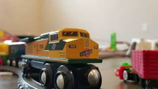 Wooden Train takes out truck [upl. by Ilojna]