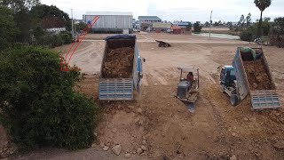 Land Filling Process By Dump Truck Unloading Land And Mini Dozer BD2J Pushing EP409 [upl. by Htabazile]