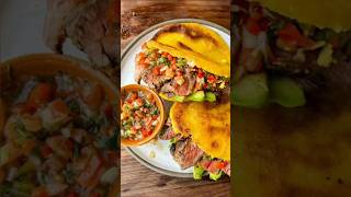 Mojo Steak Arepas with Salsa Criolla  Trending Latin American Recipe [upl. by Ahsienauq489]