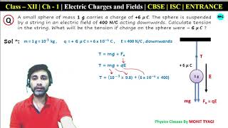 A small sphere of mass 1 g carries a charge of 6 𝝁 𝑪 The sphere is suspended  MOHIT TYAGI  PPC [upl. by Elo]