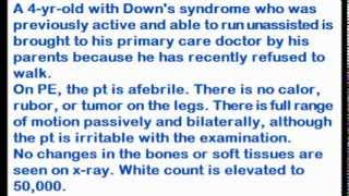 Pediatrics USMLE step3 MCQ and clinical case 1 Downs syndrome boy refused to walk [upl. by Zevahc910]