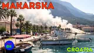 Walking along Makarska RivieraFire on a yacht 290624 [upl. by Nrev]