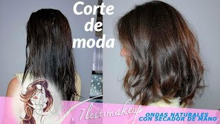 Corte melena recta a capas y peinado natural ondulado con secador de mano [upl. by Dralliw]