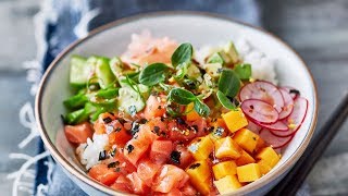 Poke Bowl met zalm en ponzu mayonaise  Hoe Maak Ik  FoodXperiencecom [upl. by Ahseinet]