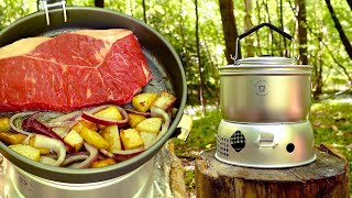 Trangia Outdoors Cooking Steak Potatoes amp Asparagus with wild Garlic [upl. by Reade]