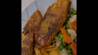 Norwegian Salmon with fries and vegetables food foodie [upl. by Ajay]