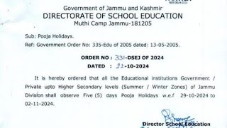 Diwali holiday Government of jammu kashmir notification outsummer and winter zone jammu division [upl. by Richers]