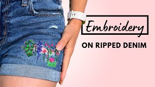 DIY ✦ embroidery on ripped jeans ✦ [upl. by Kumagai]