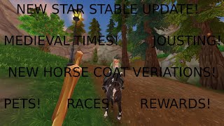 NEW STAR STABLE GAME UPDATE MEDIEVAL TIMES JOUSTING TACK SETS NEW COAT VERIATIONS PETS N MORE [upl. by Elacsap]