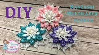 DIY Kanzashi Multilayer Petal Kanzashi Hair Clip Ribbon Flower Tutorial [upl. by Aramat]