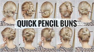 10 BUN HAIRSTYLES WITH A PENCIL 🌸 1MINUTE HAIRSTYLES FOR SCHOOL 2020 [upl. by Erehc]