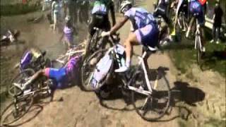 Paris  Roubaix 2011 Crashes of Tom Boonen and Sylvain Chavanel [upl. by Nylikcaj]