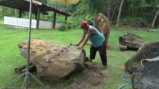 Splitting Rarotongan basalt rock with wedges [upl. by Sorips]