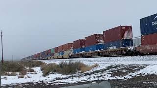 Train 🚂 passing Railroad Crossong transporting international intermodlcars [upl. by Yvi795]