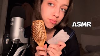 ASMR Self Care ✨🪞 hair brushing gua sha rambling humming [upl. by Odnama841]