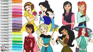 Disney Princess Color Swap Coloring Book Compilation Belle Elena Raya Ariel Mulan Elsa Anna Snow [upl. by Deland]