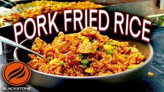 HOW TO MAKE AMAZING PORK FRIED RICE ON THE BLACKSTONE GRIDDLE EASY RECIPE [upl. by Entruoc348]