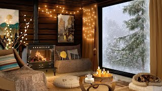 Cozy Cabin Ambience in Winter Day with Fireplace Sounds Snow and Candles for Sleep and Relaxation [upl. by Meelas]