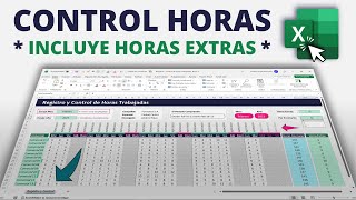 Plantilla para Calcular HORAS TRABAJADAS en Excel  Incluye HORAS EXTRAS Sin Macros [upl. by Matteo985]