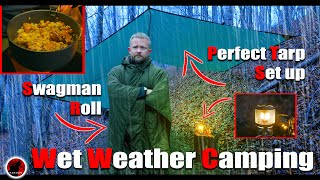 No Tent  Solo Camp with a Tarp and Chair Lantern Heater amp Swagman Roll in the Rain [upl. by Vanthe143]