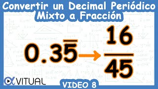 💫 Convertir un Decimal Periódico Mixto a Fracción  Video 8 [upl. by Petrie336]