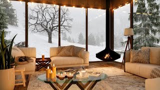 Cozy Cabin in Winter Ambience with Fireplace Snowstorm amp Wind Sounds for Sleep and Relaxation [upl. by Masry]