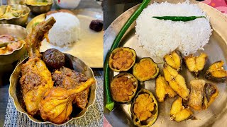 Breakfast to Lunch 🍚মাছ ভাজা থেকে রসুন কষা মুরগির মাংসছানার ডালনামাছের ঝাল🌶🧄🍗 [upl. by Okiam]