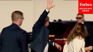 JUST IN Tim Walz Waves To Reporters While Departing Minneapolis En Route To Dallas Texas [upl. by Eelirak]