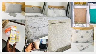 BEDSITTER VLOG GIKOMBA bedding haul skincare restock throwblankets haul ex uk haul [upl. by Ydissac]