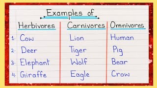 10 Examples of Herbivores Carnivores and Omnivores  Herbivores Carnivores and Omnivores Animal Name [upl. by Vanessa86]