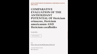 COMPARATIVE EVALUATION OF THE ANTIOXIDANT POTENTIAL OF Hericium erinaceus Hericium a  RTCLTV [upl. by Kinsler616]