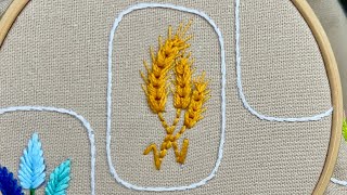 Wheatear Embroidery Spikelet Embroidery How to embroider a wheatear Handkerchief Designs Ideas [upl. by Kaylil]