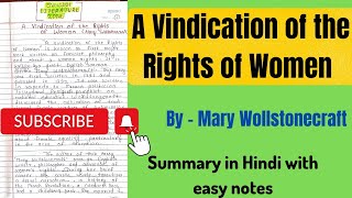 A Vindication Of the Rights of Women Summary in Hindi  A Vindication of the Rights of Women [upl. by Huebner]