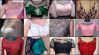 New amp Trendy Front Net Blouse Designs 2024  Net Blouse Front Neck Design  नेक नेट ब्लाउज़ डिज़ाइन [upl. by Elawalo]