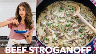 Easy Classic Beef Stroganoff Recipe  Natashas Kitchen [upl. by Enytsirk]