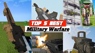 TOP 5 BEST MILITARY WARFARE Addon in Minecraft PE 121 GUN MODS 3D [upl. by Na642]