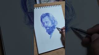 quick drawing Portrait using 🔵blue pen scribbledrawing art drawingtechnique sketch drawingtip [upl. by Garrard]