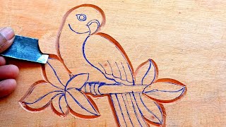 Easy wood carving for beginners  Tutorial by UP wood art [upl. by Ylra]