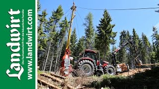 Traktor mit Seilkran und Prozessor  landwirtcom [upl. by Odrareve]