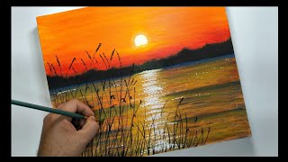 ✅ Cómo Pintar un ATARDECER Muy Fácil con Acrílico para PRINCIPIANTES  Pintura Acrílica 91 [upl. by Lot]