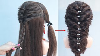 easy trick for messy hairstyle  unique hairstyle for long hair [upl. by Kcirdnekel]