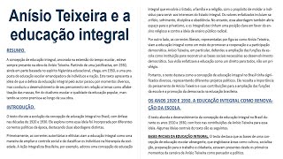 ANÍSIO TEIXEIRA E A EDUCAÇÃO INTEGRAL [upl. by Anitnemelc]