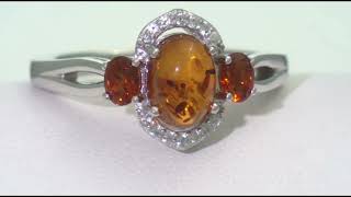 Amber Madeira Citrine amp Zircon Three Stone Ring In Rhodium over Sterling Silver [upl. by Ploch561]