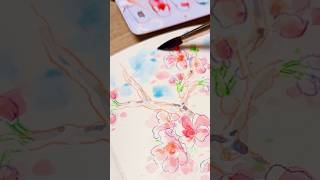 5分钟速涂，获得松弛感满满的樱花  Loose sketching cherry blossoms art watercolor coloredpencils arttutorial [upl. by Mathur107]