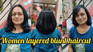 Women layered Blunt haircut with face framing Indian women haircut vlogDazzlerHairBeautyHub [upl. by Brezin]