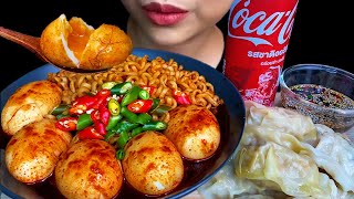 Soft Boiled Eggs Dumpling amp Spicy Fire Chicken Noodles  MUKBANG SOUNDS [upl. by Daj498]