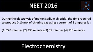 During the electrolysis of molten sodium chloride the time required to produce 010 mol of chlorine [upl. by Yedorb]