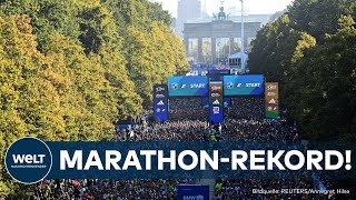 BERLINMARATHON Neuer Teilnehmerrekord bei 50 Jubiläum 54200 Läufer erreichen das Ziel [upl. by Eener]